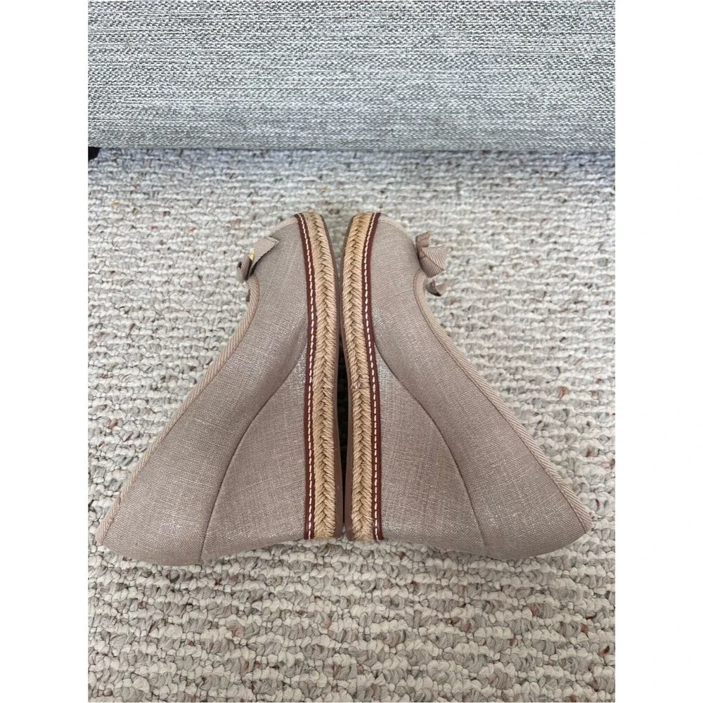 Tory Burch Jackie Canvas Bow Peep Toe Espadrille Wedges